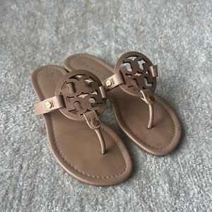 Tory Burch Tan Miller Sandals Iconic Medallion Design